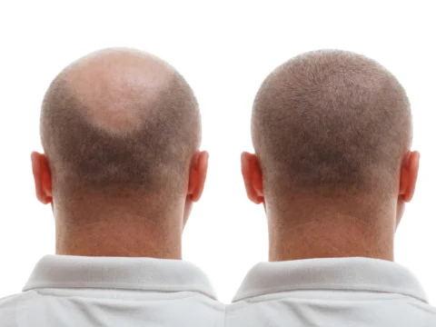 vedere din spate a scalpului înainte și după transplantul de păr
